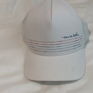 Travis Mathew White Hat with Red and Blue Stripes
